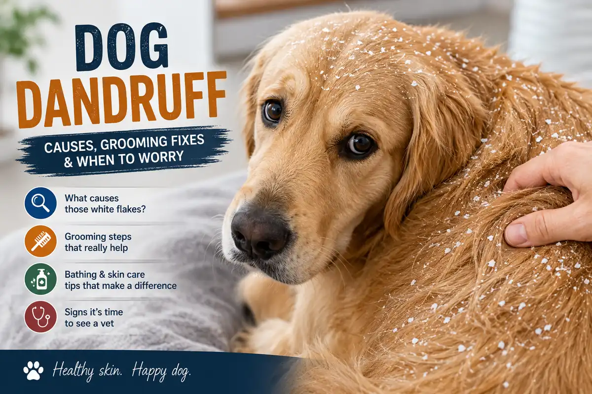 Dog dandruff with visible flakes in a dog's coat