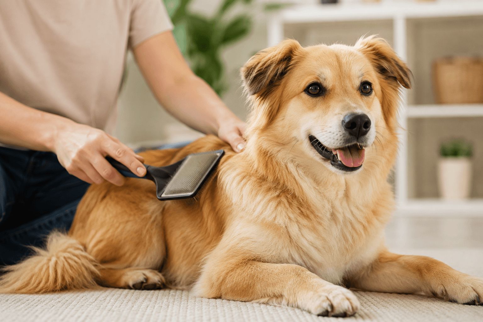 Dog being groomed as part of a regular grooming schedule