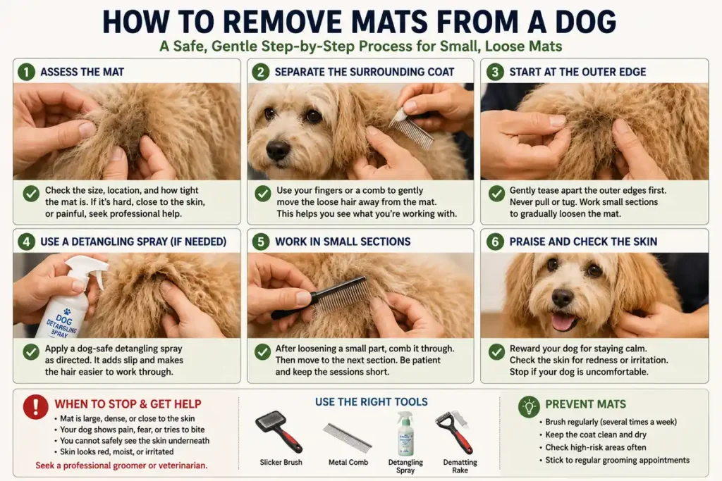Step-by-step guide to removing small mats from a dog's fur