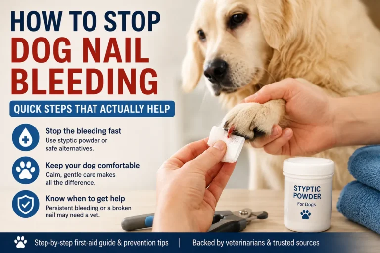 Golden retriever receiving first aid for a bleeding nail after nail trimming