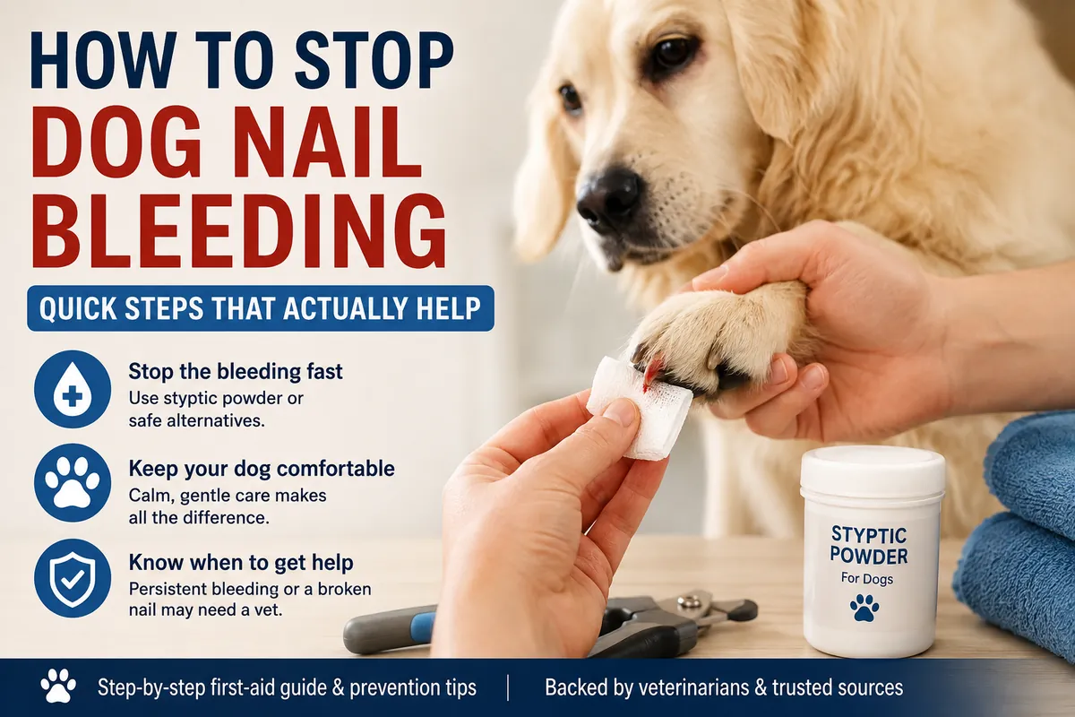 Golden retriever receiving first aid for a bleeding nail after nail trimming