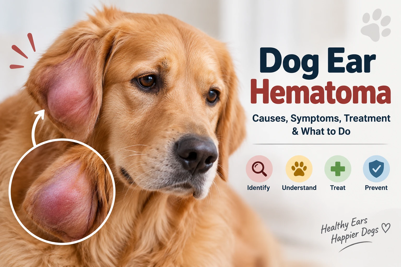 Dog with swollen ear flap showing a possible ear hematoma