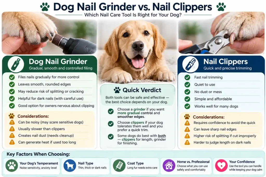 Comparison of a dog nail grinder and nail clippers for safe dog nail care