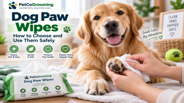 Dog paw wipes being used to clean a dog's paw
