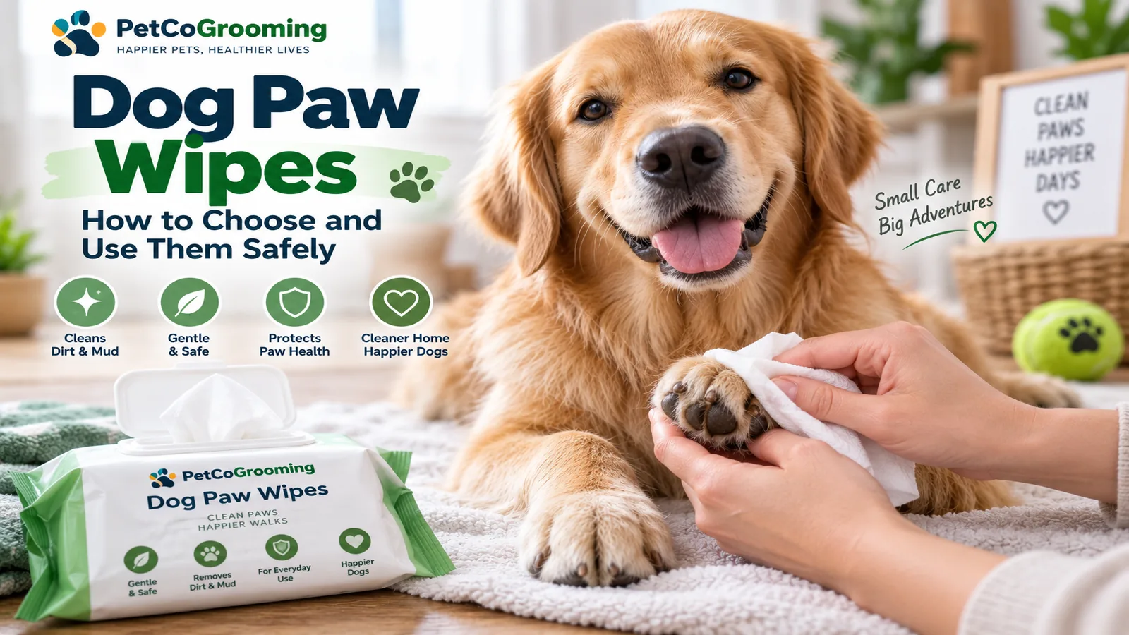 Dog paw wipes being used to clean a dog's paw