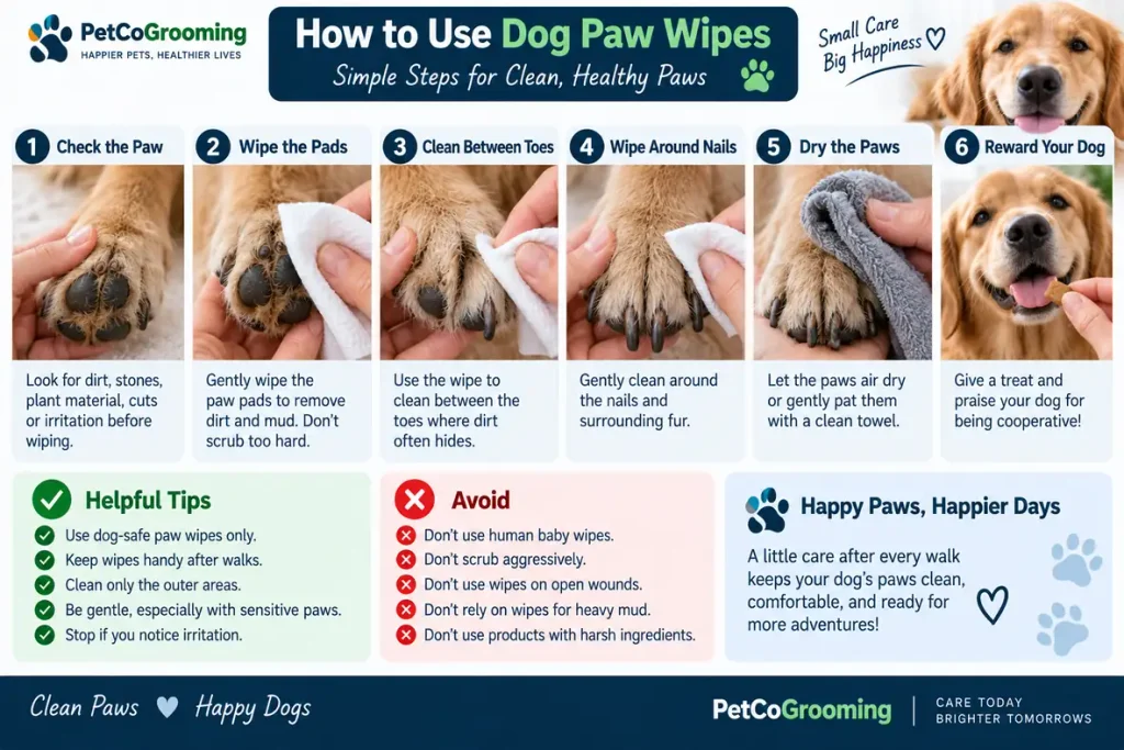 Steps for safely using dog paw wipes